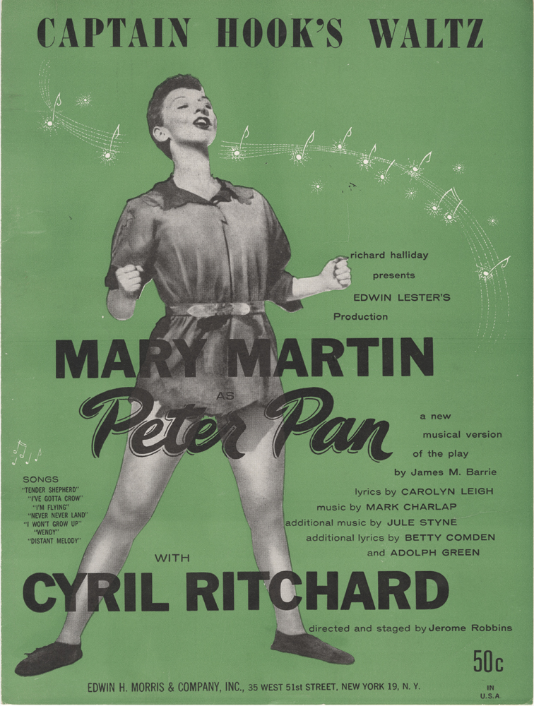 1954年の「ピーターパン」の「キャプテンフックのワルツ」の楽譜。ニューヨーク市立博物館。 70.22.123D