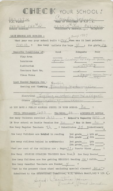 Um questionário criado na década de 1950 por Ella Baker e o NAACP que foi usado para identificar desigualdades raciais nas escolas públicas da cidade de Nova York.