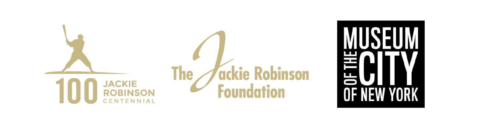 Logo du centenaire Jackie Robinson, logo de la Fondation Jackie Robinson, logo du musée de la ville de New York
