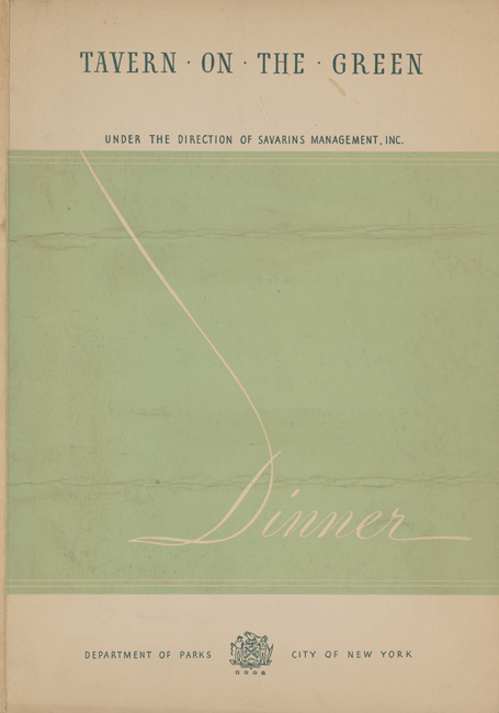 Front cover of dinner menu of Tavern on the Green for April 30, 1937.