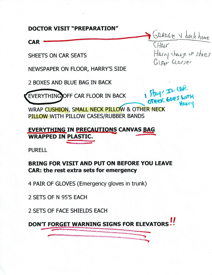 Instruções escritas para uma visita ao médico durante a pandemia de COVID-19.