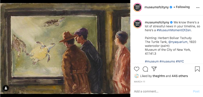 Captura de pantalla de la publicación de Instagram #MuseumMomentOfZen con la primera imagen publicada en este hashtag de la colección de Museos
