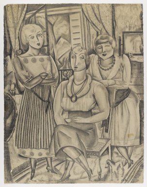 Louis (George Louis Robert) Bouché (estadounidense, 1896-1969). Las tres hermanas, 1918. Grafito sobre crema, papel verjurado moderadamente grueso, moderadamente texturizado, hoja: 24 3/16 x 18 7/8 pulg. (61.4 x 47.9 cm). Museo de Brooklyn, Don de Ettie Stettheimer, 45.121.
