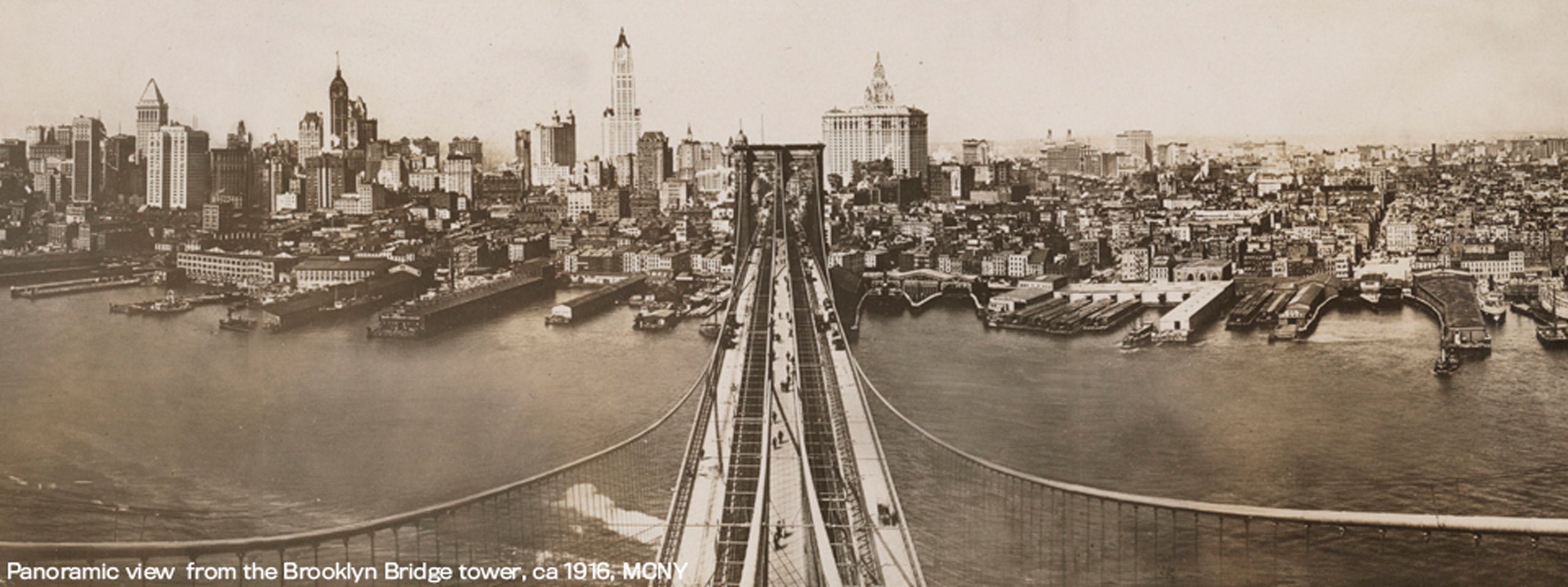 Panoramic view from the Brooklyn Bridge tower circa 1916
