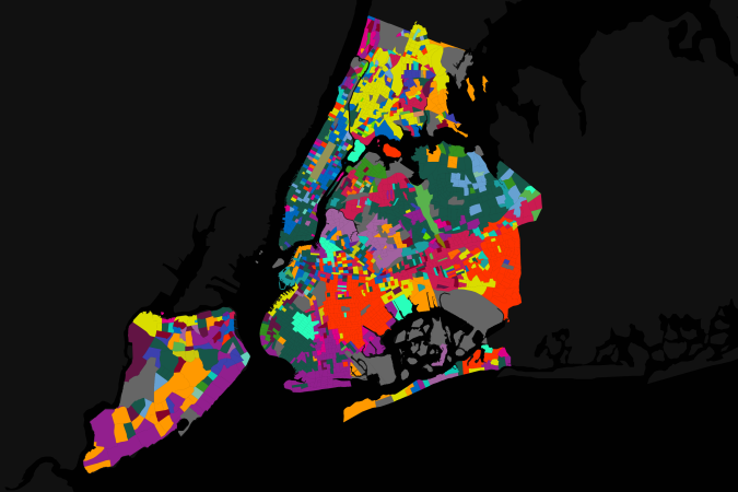 地图描述纽约市使用的语言。 单击以转到交互式网页。
