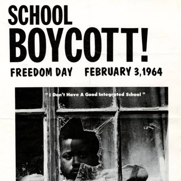 Um pôster do boicote à escola em 3 de fevereiro de 1964.