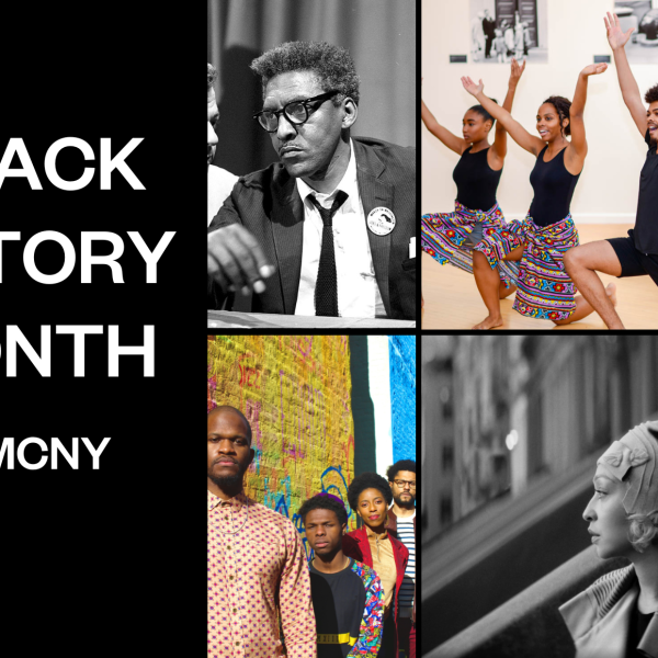 Texto "Mes de la Historia Negra @MCNY" con collage de fotos