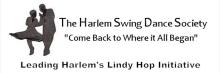 Une silhouette d'un couple dansant à côté du texte : THe Harlem Swing Dance Society "Come Back to Where It All Began" Leading Harlem's Lindy Hop Intiative