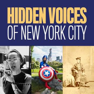グラフィックには「ニューヨーク市の隠された声」と書かれており、女性 1 人と男性 2 人の写真 3 枚が描かれています。