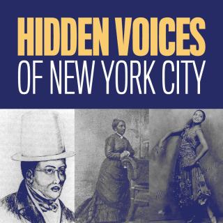 「ニューヨーク市の隠された声」と書かれたテキストの下に男性 3 名と女性 2 名の肖像画。