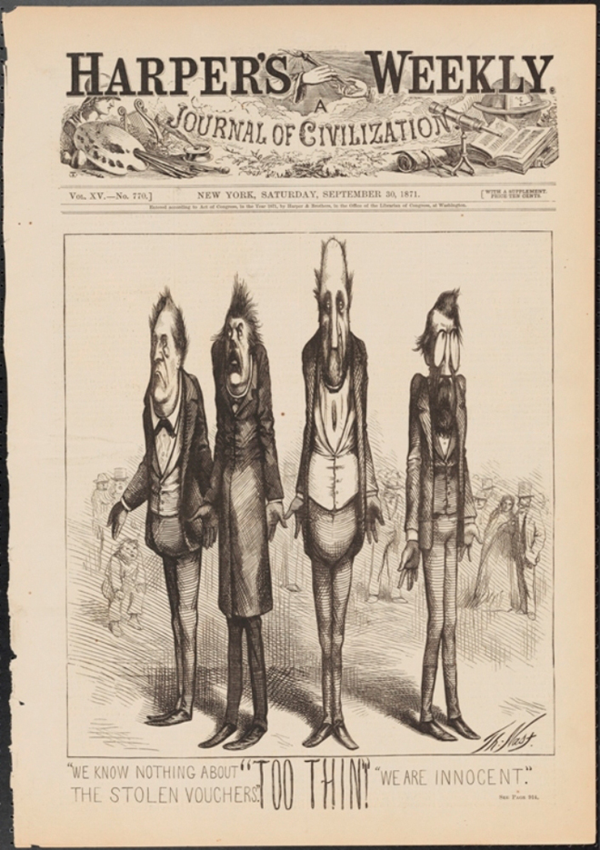 Thomas Nast (1840-1902). Demasiado delgado, 1871. Museo de la ciudad de Nueva York. 99.124.15