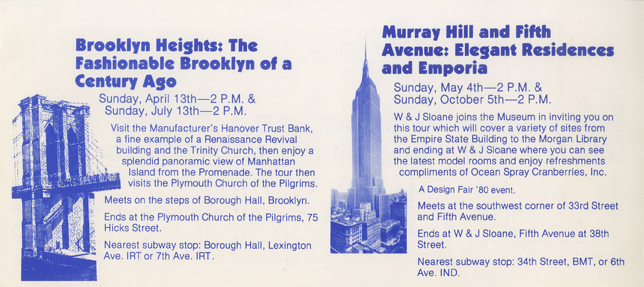 Brochure lists a description for two Walking Tours in blue letters.