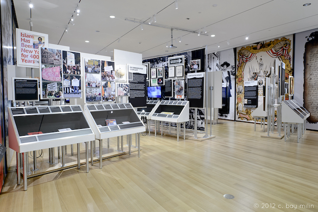 Installation view the exhibition "Activist New York" that shows the exhibition space in 2012.