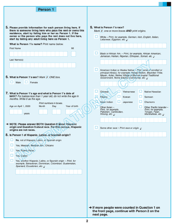 Formulaire de recensement 2020