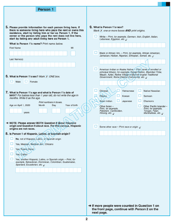 2020 년 인구 조사 양식