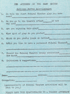 Audience Survey Questionnaire For It Can't Happen Here