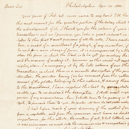 Letter to Chancellor Robert R. Livingston from Thomas Jefferson, April 30, 1800