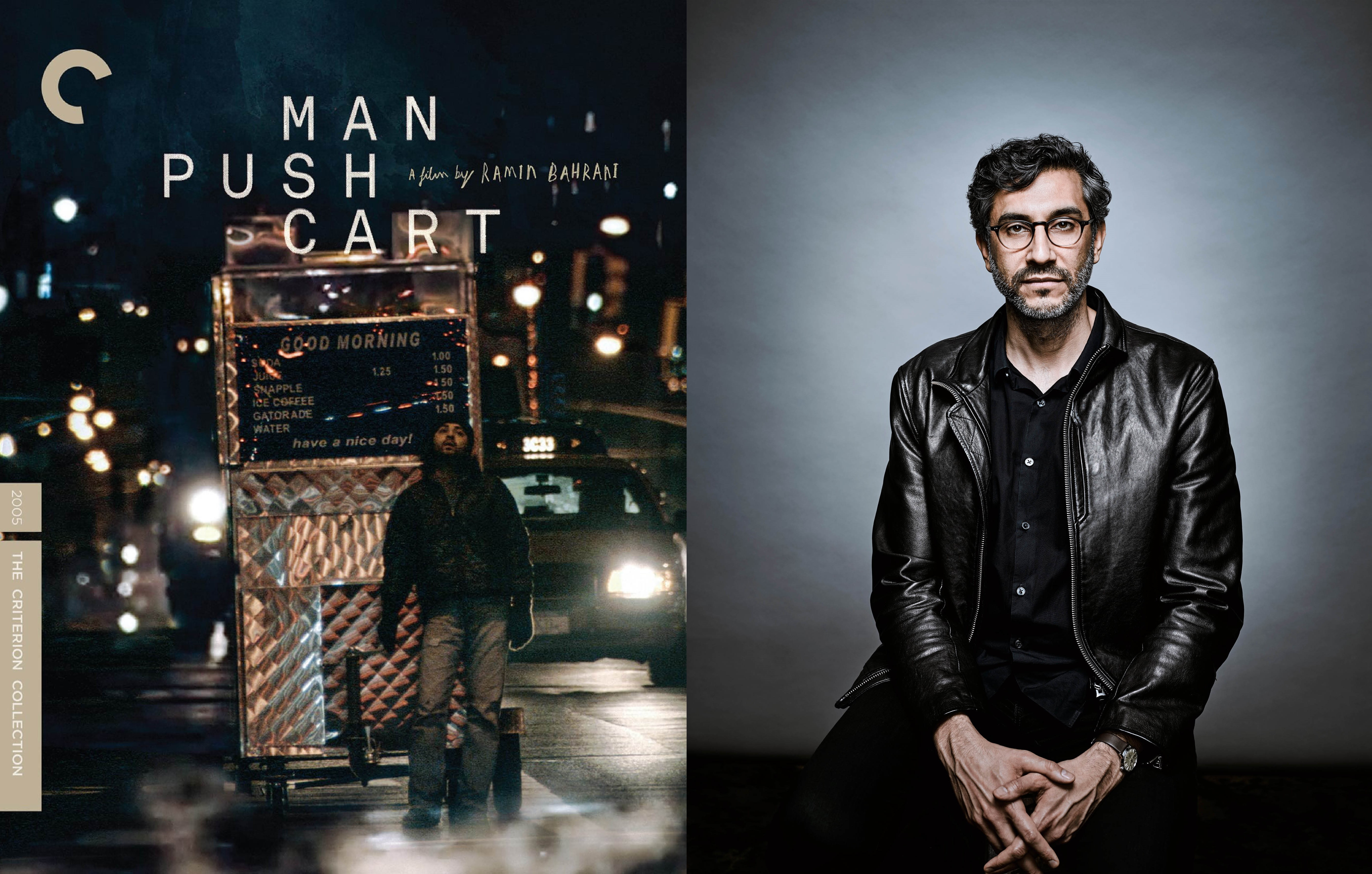 From left to right: Man Push Cart (2005) movie poster, headshot of Ramin Bahrani