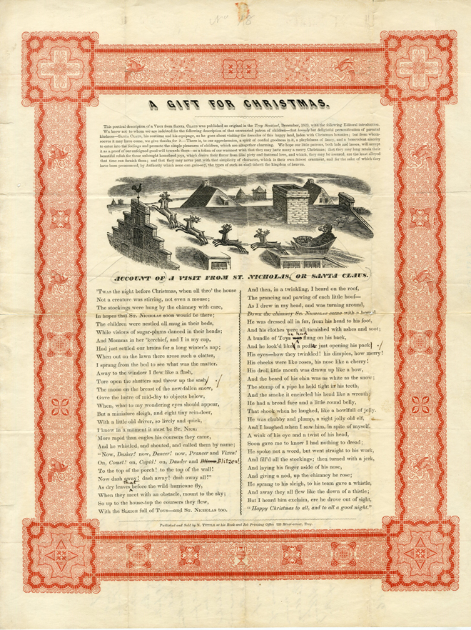 N. Tuttle. Cuenta de una visita de San Nicolás, o Santa Claus. Museo de la ciudad de Nueva York. 54.331.17