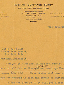 Letter From Eldredge Johnson To Mrs. Julia Reinhardt Recruiting Speakers