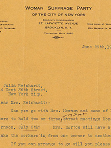 Lettre d'Eldredge Johnson à Mme Julia Reinhardt Recruiting Speakers