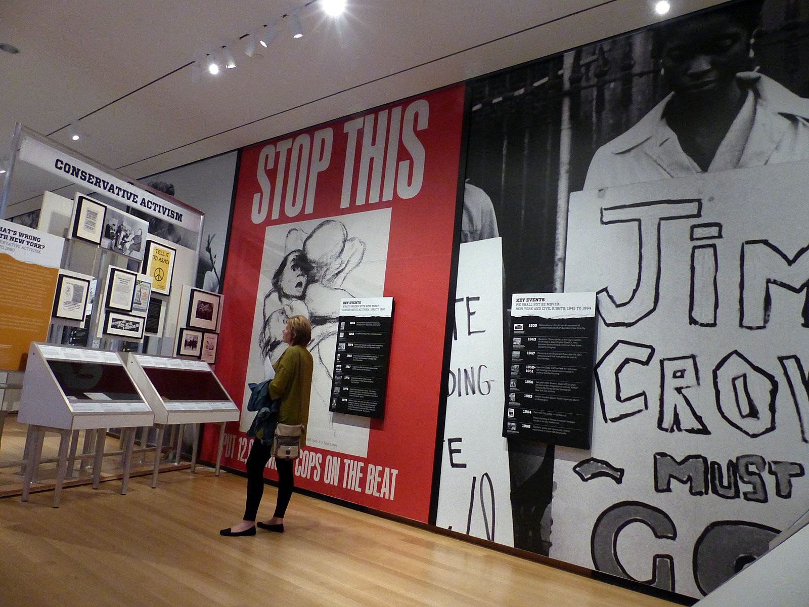 La fotografía es de la exposición Activist New York. Las secciones representadas en la fotografía son de la galería, bajo las secciones Derechos civiles y activismo conservador en la ciudad de Nueva York.