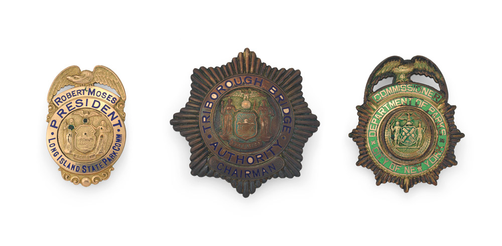 A selection of badges owned by Robert Moses 