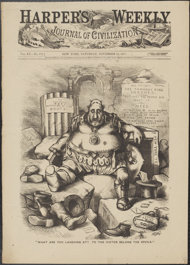 Thomas Nast (1840-1902). "Do que você está rindo? Para The Victor Belong the Spoils. ”1871. Museu da cidade de Nova York. 99.124.2