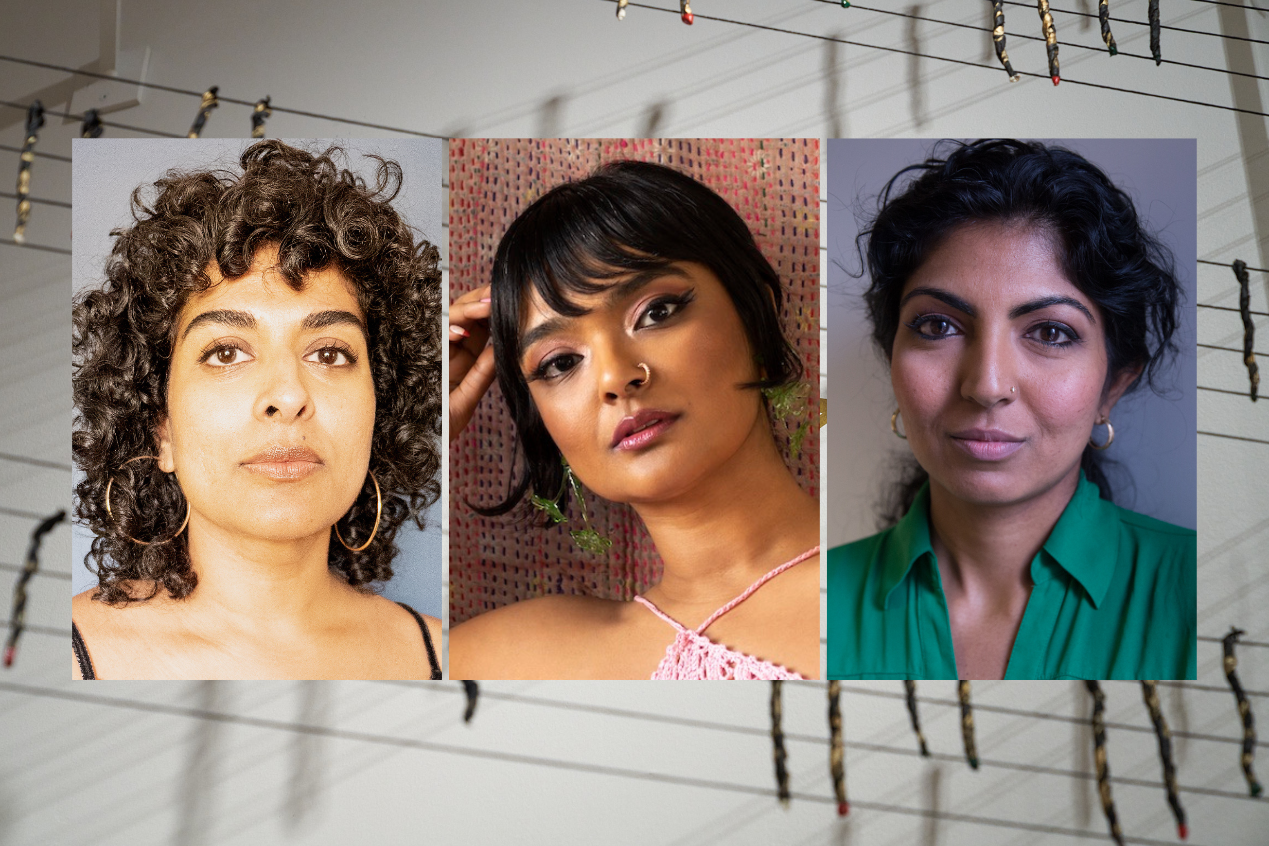 De izquierda a derecha: retratos de Divya Victor, Tanaïs y Anjali Kamat