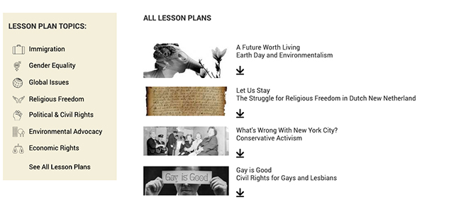 List of Lesson Plans from Activist New York Online Exhibit 