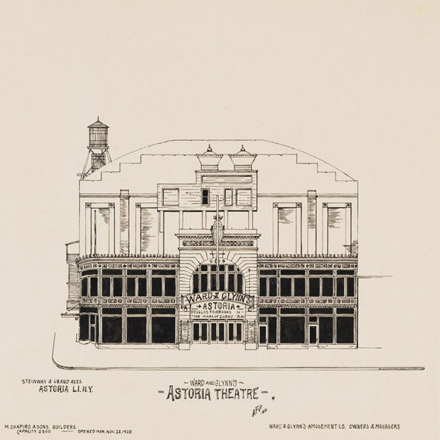 Dessin du Théâtre Astoria de Ward et Glynn, 1921