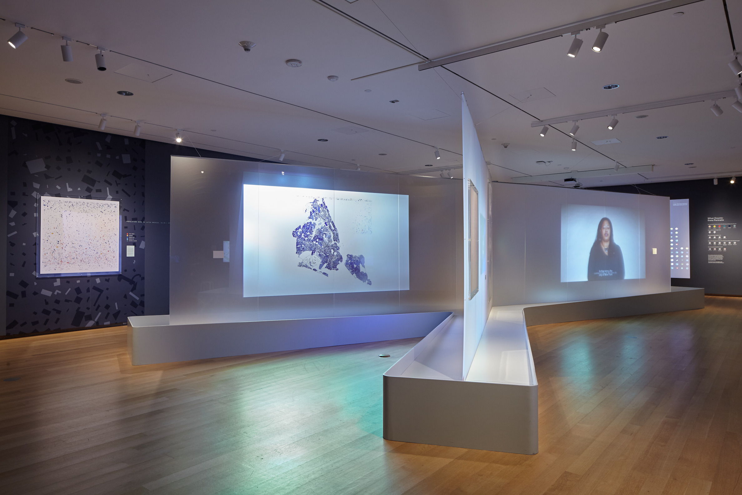 Installation view of Who We Are: Visualizing NYC by the Numbers.