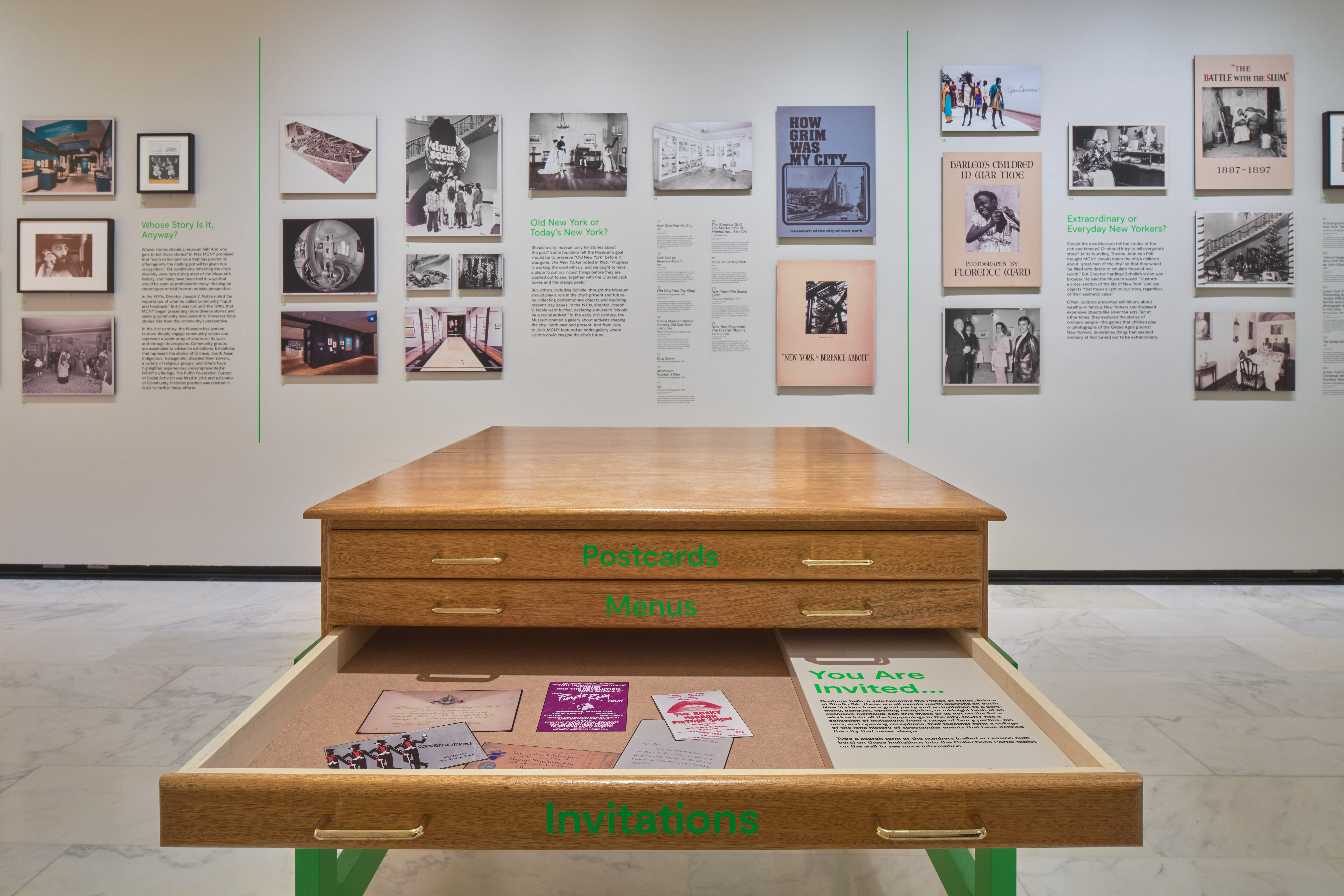 A collection drawer is pulled out in a gallery space. 