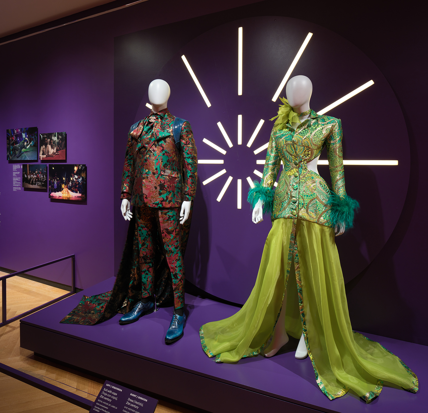 Installation of Urban Stomp with two mannequins in front of a purple wall