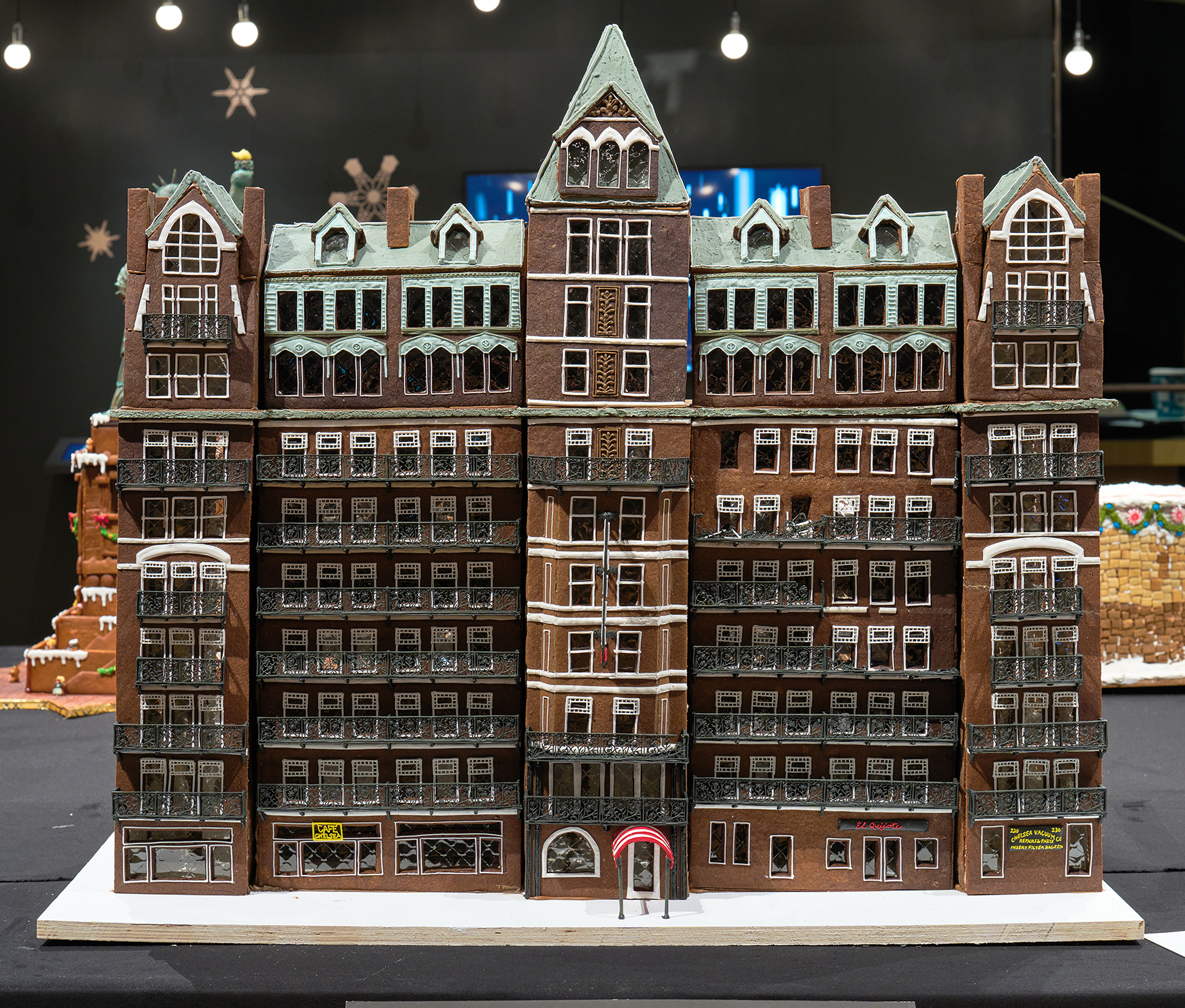 The Hotel Chelsea depicted as a gingerbread house