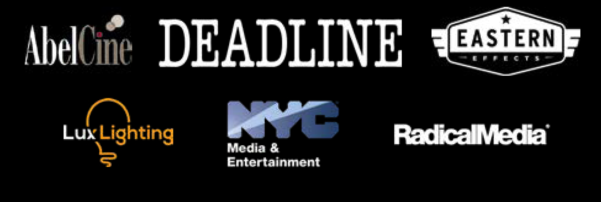 Logos for AbelCine; Deadline; Eastern Effects; Lux Lighting; NYC Department of Media & Entertainment; and Radical media
