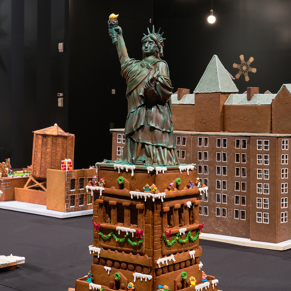 The Statue of Liberty recreated out of gingerbread and candy
