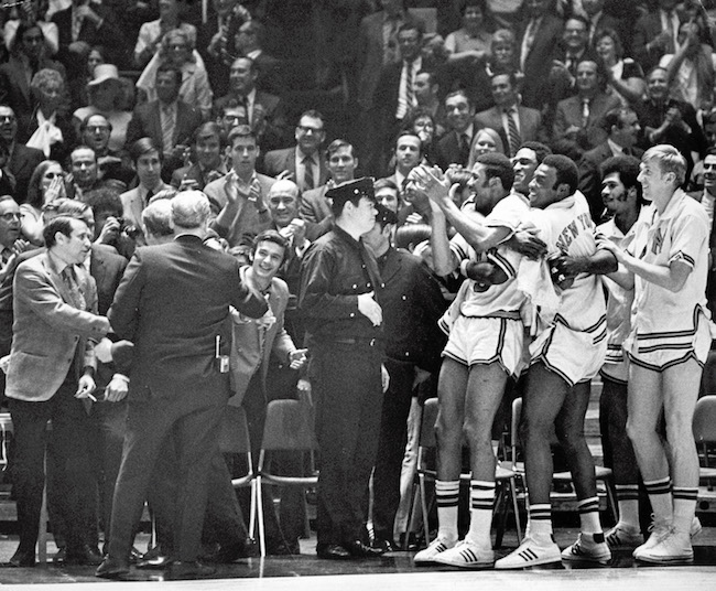 The Knicks celebrate their 1970 win against the L.A. Lakers