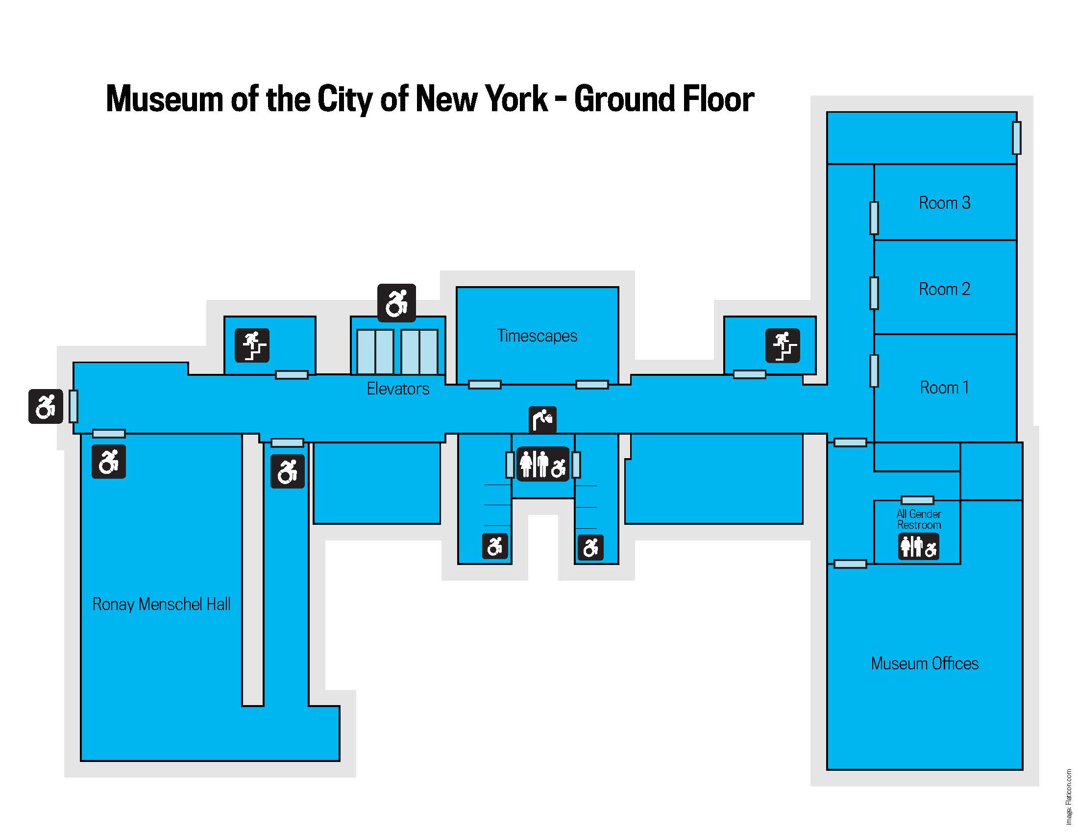 Um mapa da planta baixa do piso térreo do museu.