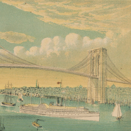 Currier和Ives。 大东河悬索桥，1881年。
