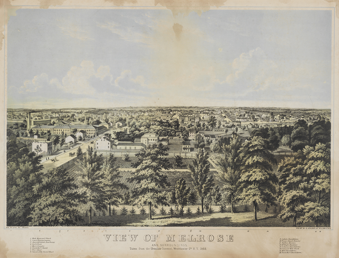 Une vue de Melrose, lithographie, 1868