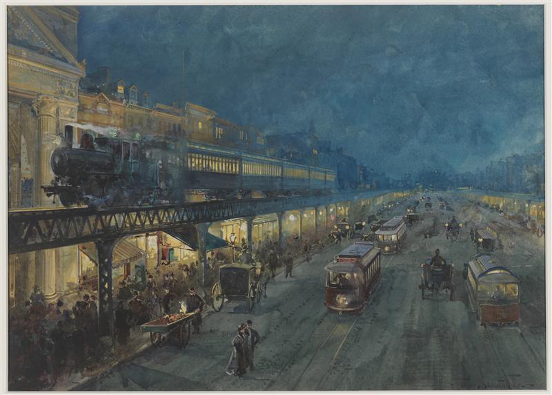 MNY17160.jpg William Louis Sonntag, Jr.. Bowery at Night. ca. 1895. Watercolor (painting). Museum of the City of New York. 32.275.2