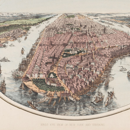 John Bachmann, Birds Eye View of New York and Environs, ca. 1865