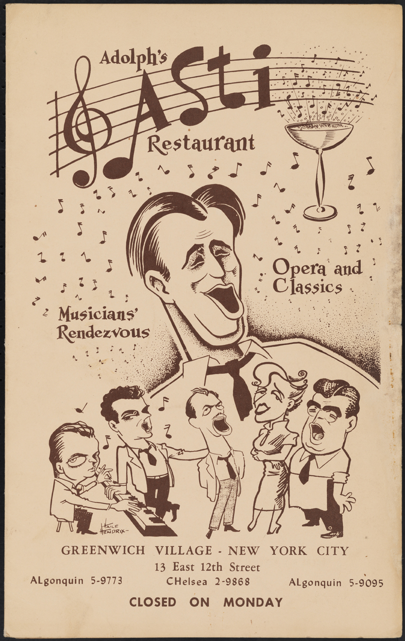 阿道夫的阿斯蒂餐厅。 1950-1970年。 纽约市博物馆。 97.146.3