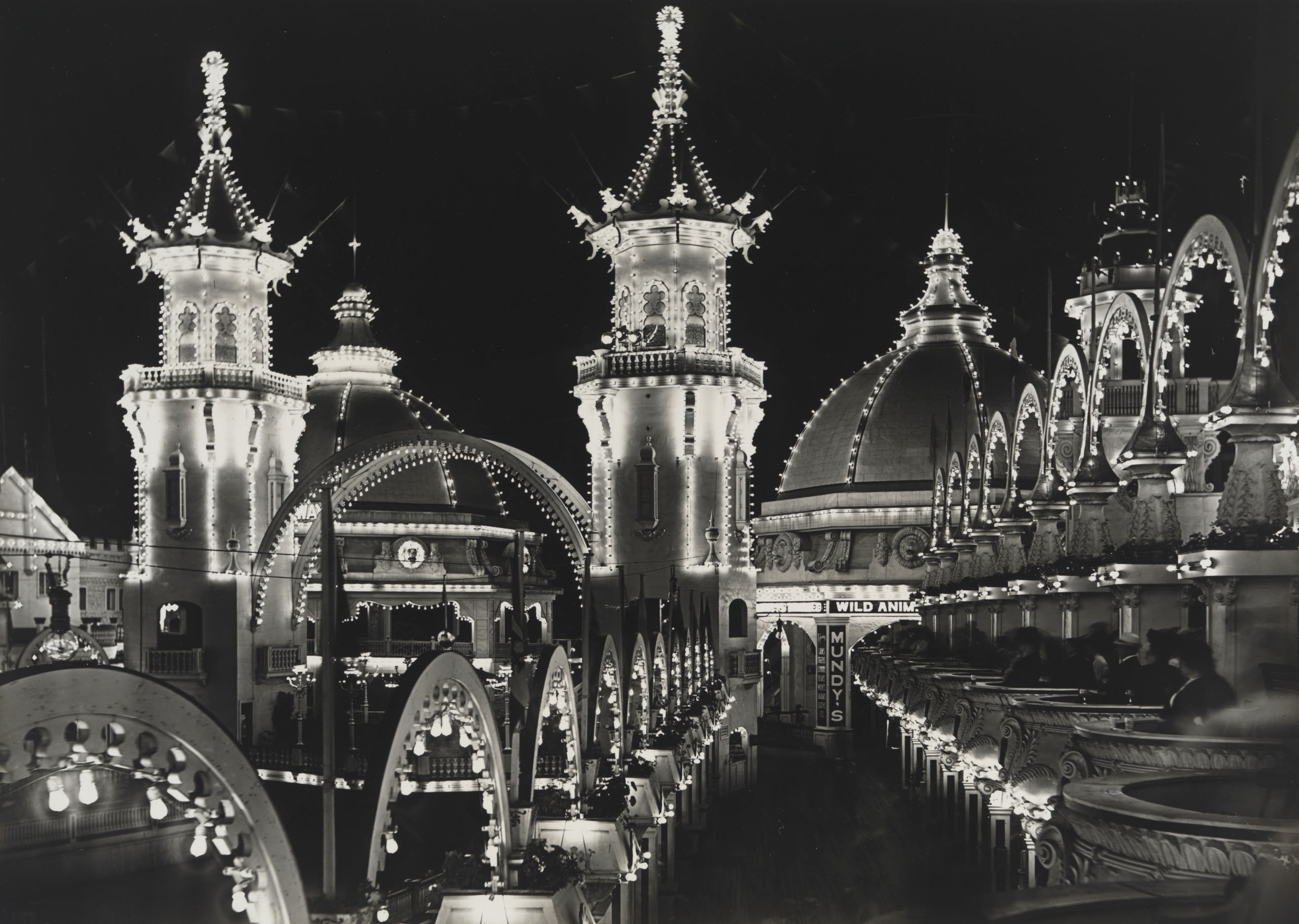 View of Luna park at night lit up with many lights