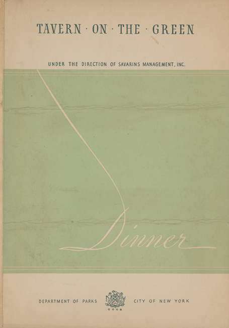 Capa do menu de jantar do Tavern on the Green para 30 de abril de 1937.