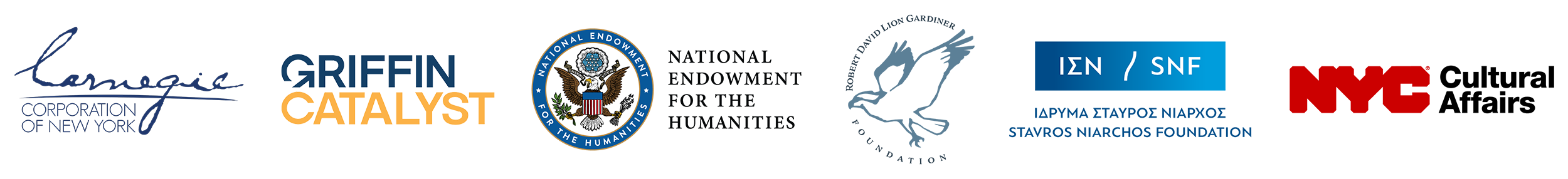 Carnegie Corporation of New York, Griffin Catalyst, The National Endowment for the Humanities, The Robert David Lion Gardiner Foundation, Stavros Niarchos Foundation, New York City Department of Cultural Affairs