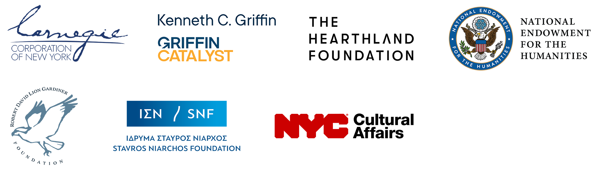 Carnegie Corporation of New York, Griffin Catalyst, The Hearthland Foundation, The National Endowment for the Humanities, The Robert David Lion Gardiner Foundation, Stavros Niarchos Foundation, New York City Department of Cultural Affairs
