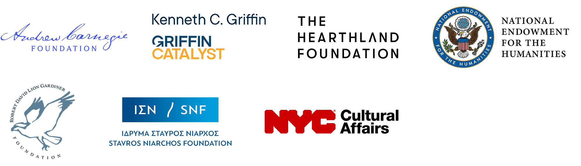 Andrew Carnegie Foundation, Griffin Catalyst, The Hearthland Foundation, The National Endowment for the Humanities, The Robert David Lion Gardiner Foundation, Stavros Niarchos Foundation, New York City Department of Cultural Affairs