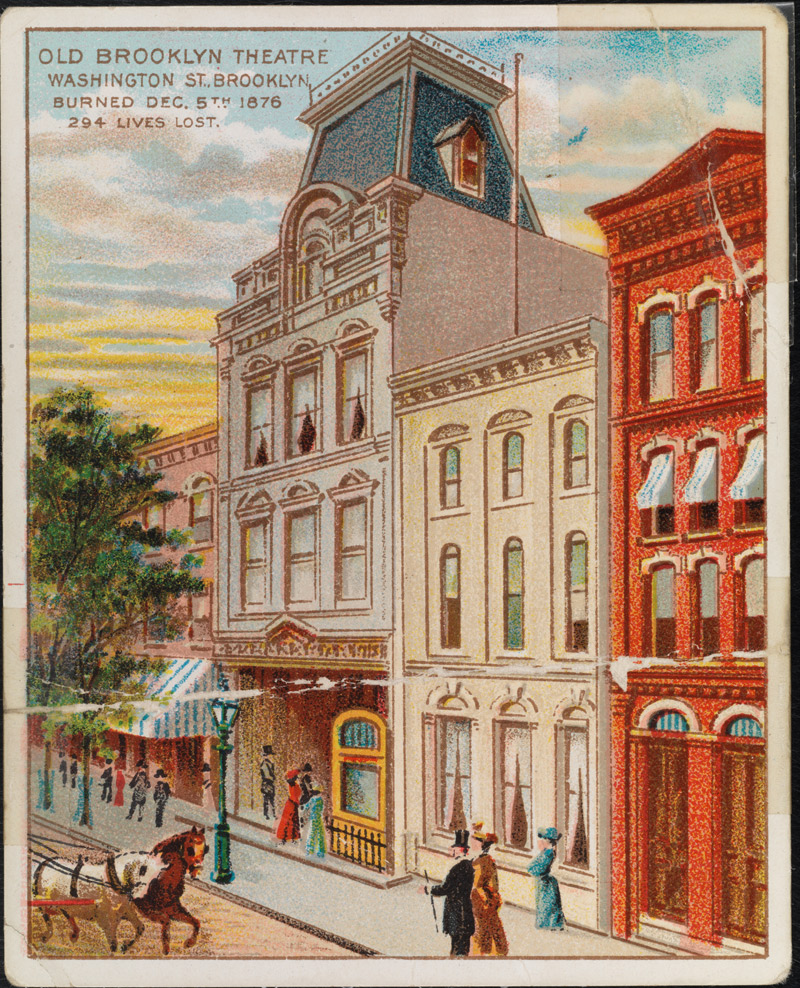 Carte de cigarettes illustrant l'ancien théâtre de Brooklyn, 1900-1940